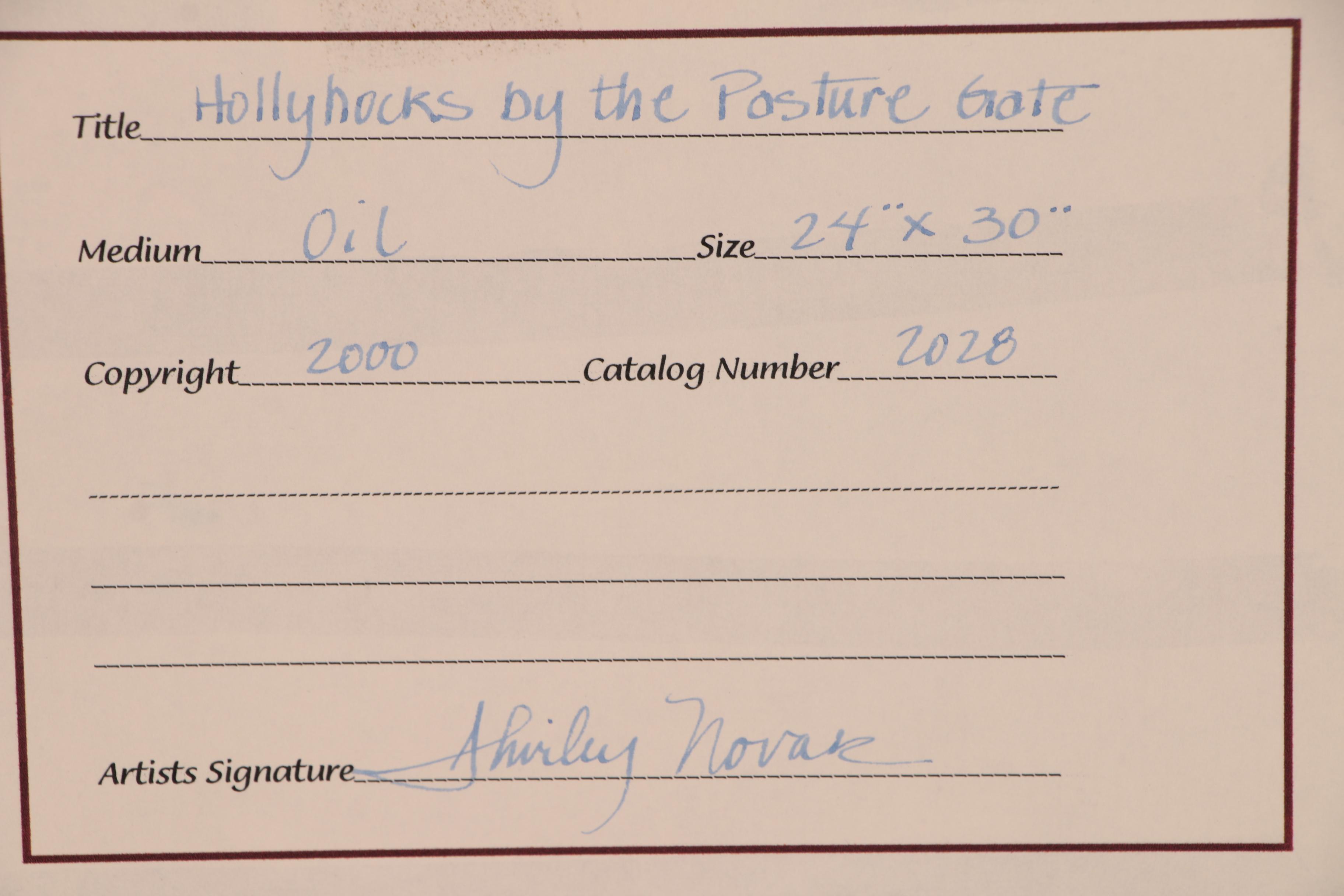 Shirley Novak Oil Painting "Hollyhocks by the Posture Gate"