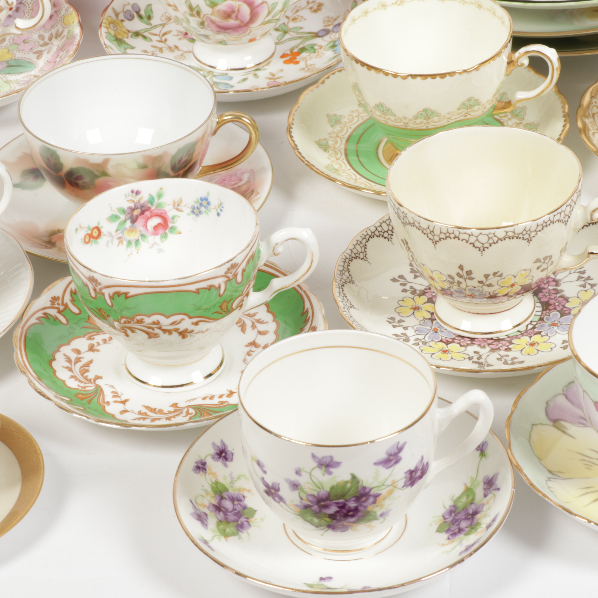 Haviland and Other Porcelain Teacups and Saucers, Early to Late 20th C.