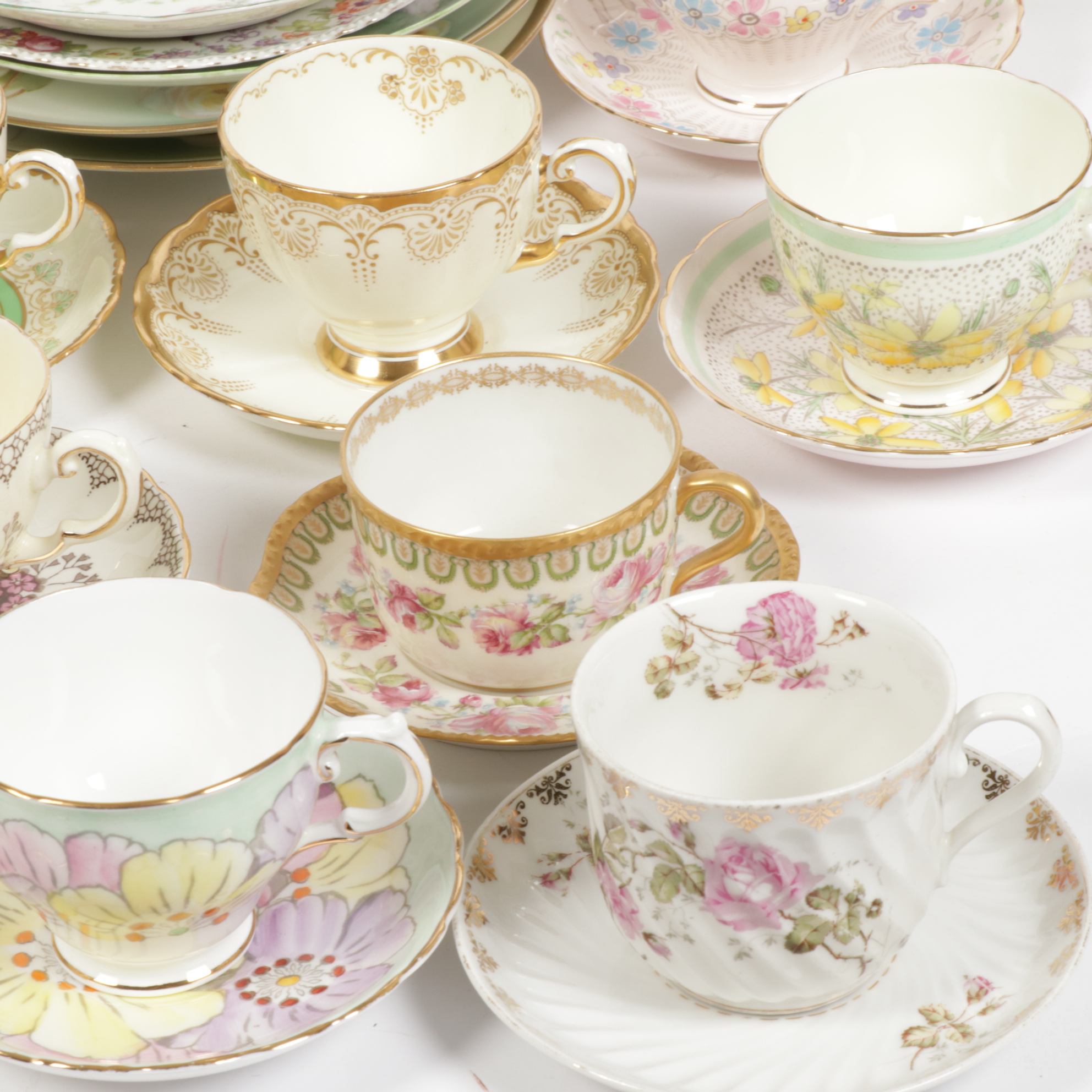 Haviland and Other Porcelain Teacups and Saucers, Early to Late 20th C.