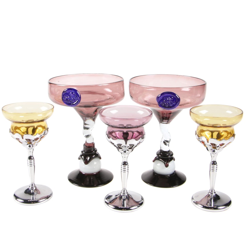 Farber Bros. Krome Kraft Cambridge Stemware with Blown Glass Margarita Glasses
