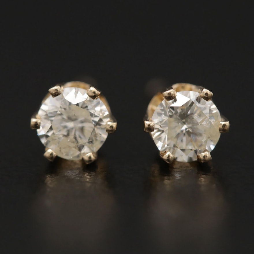 14K Yellow Gold 0.42 CTW Diamond Solitaire Stud Earrings