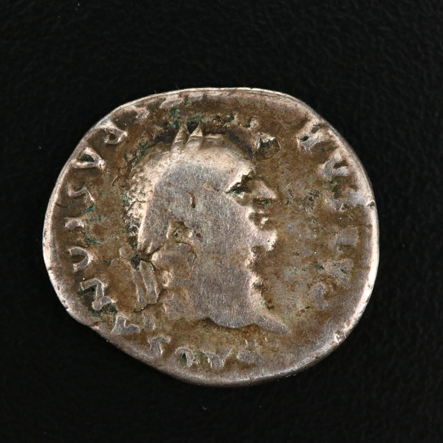 Ancient Roman Imperial AR Denarius of Vespasian, ca. 77 A.D.