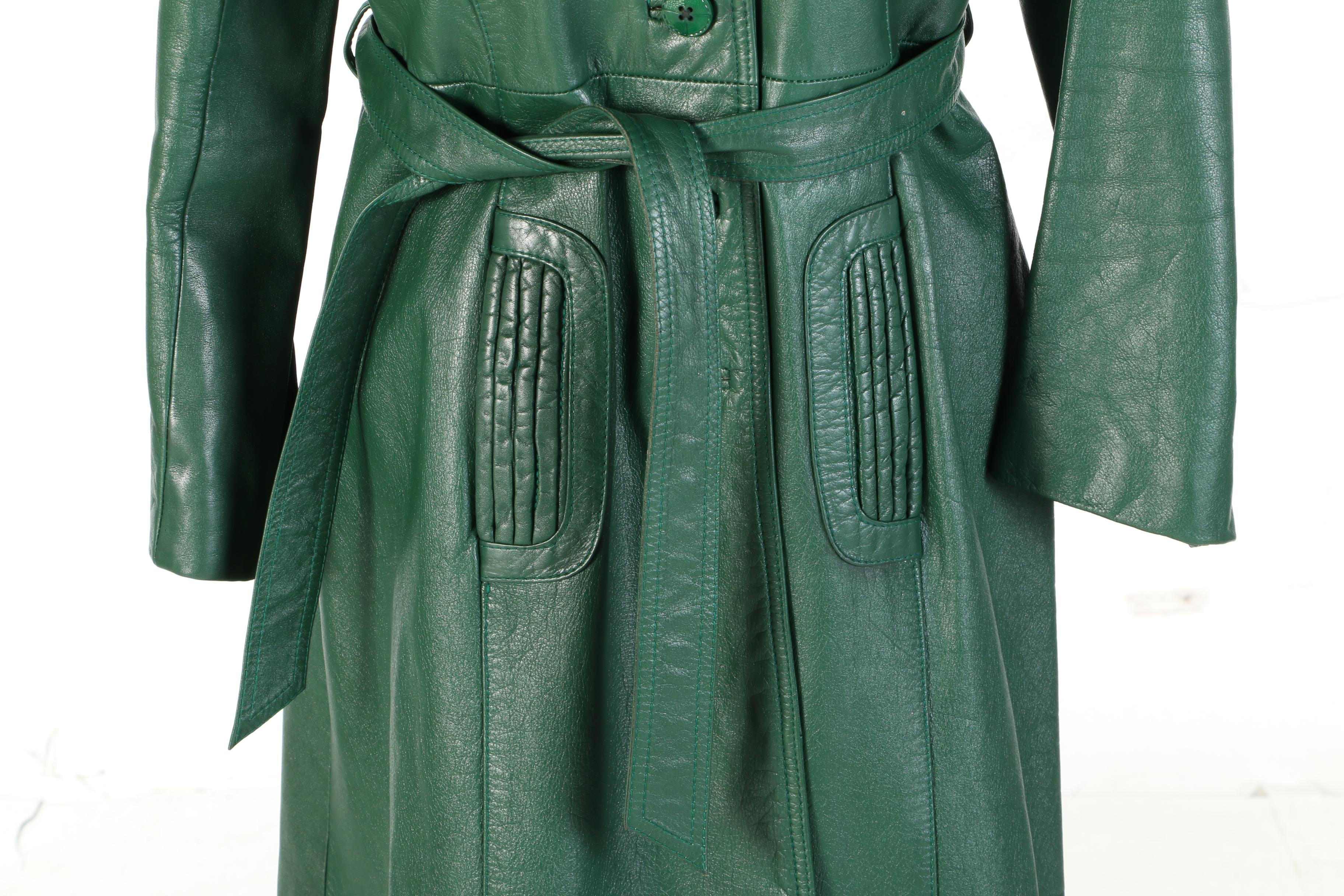 Country Pacer Custom-Ette Green Leather Coat for Lowenthal's, 1970s Vintage