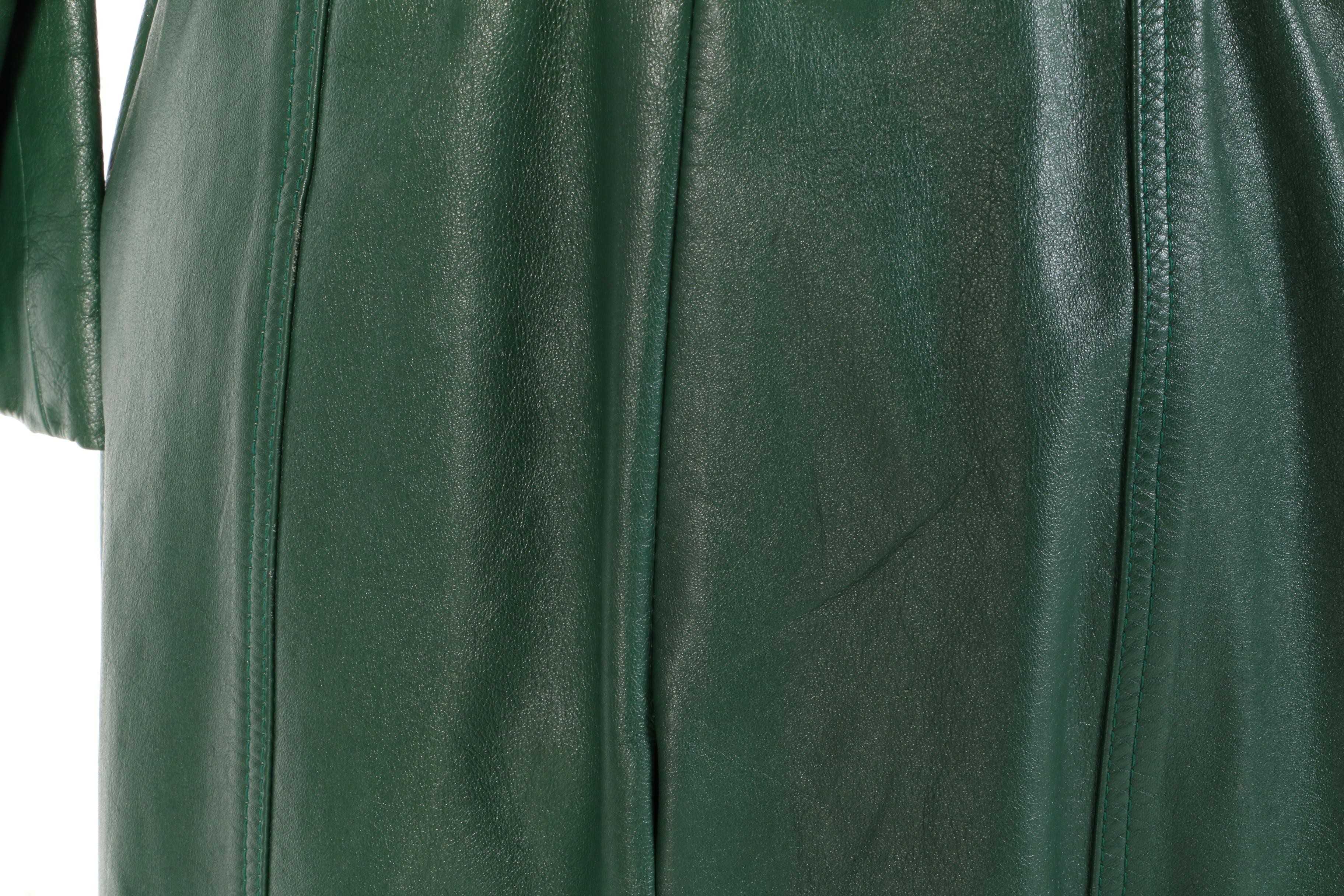 Country Pacer Custom-Ette Green Leather Coat for Lowenthal's, 1970s Vintage