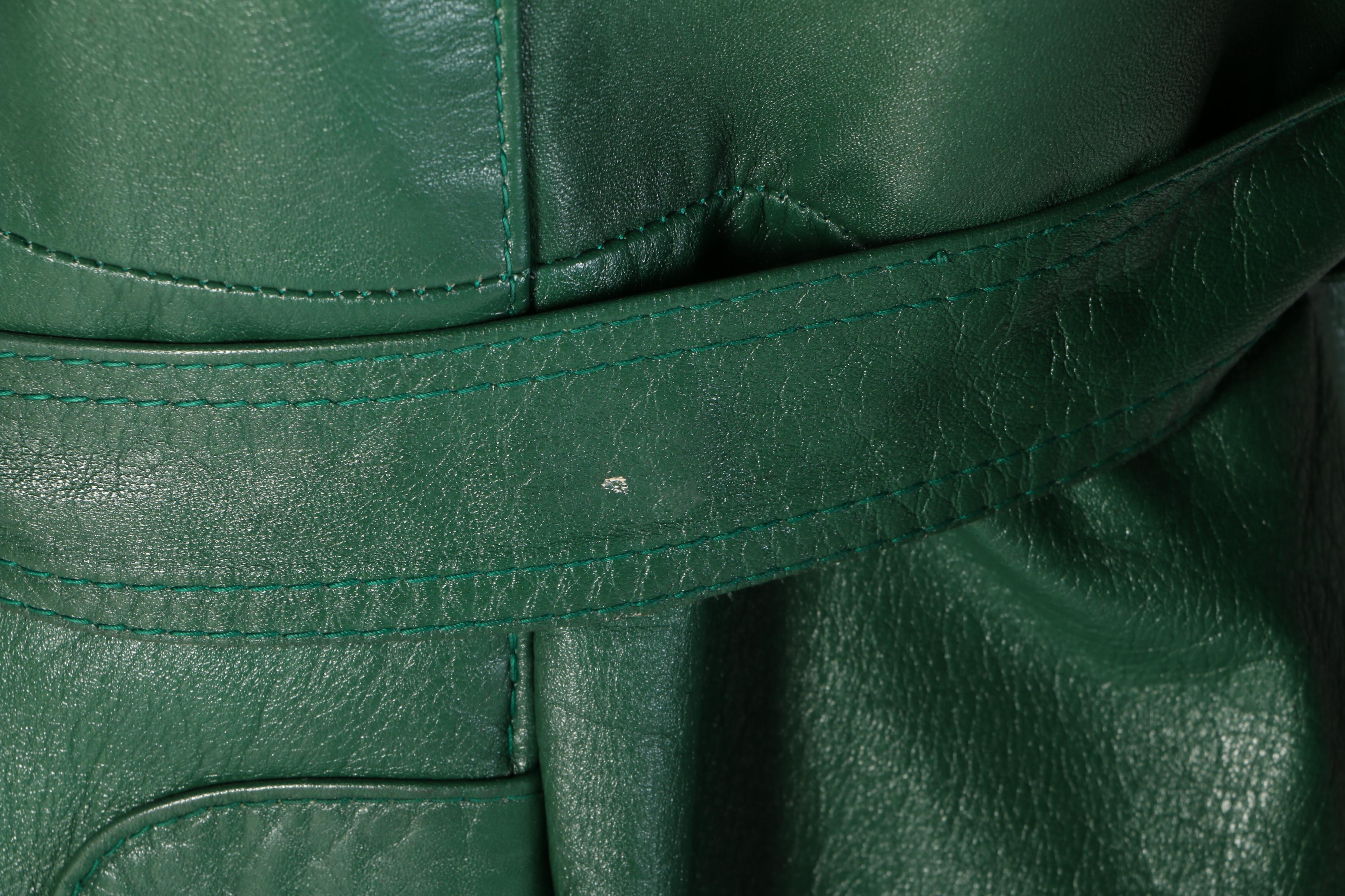 Country Pacer Custom-Ette Green Leather Coat for Lowenthal's, 1970s Vintage