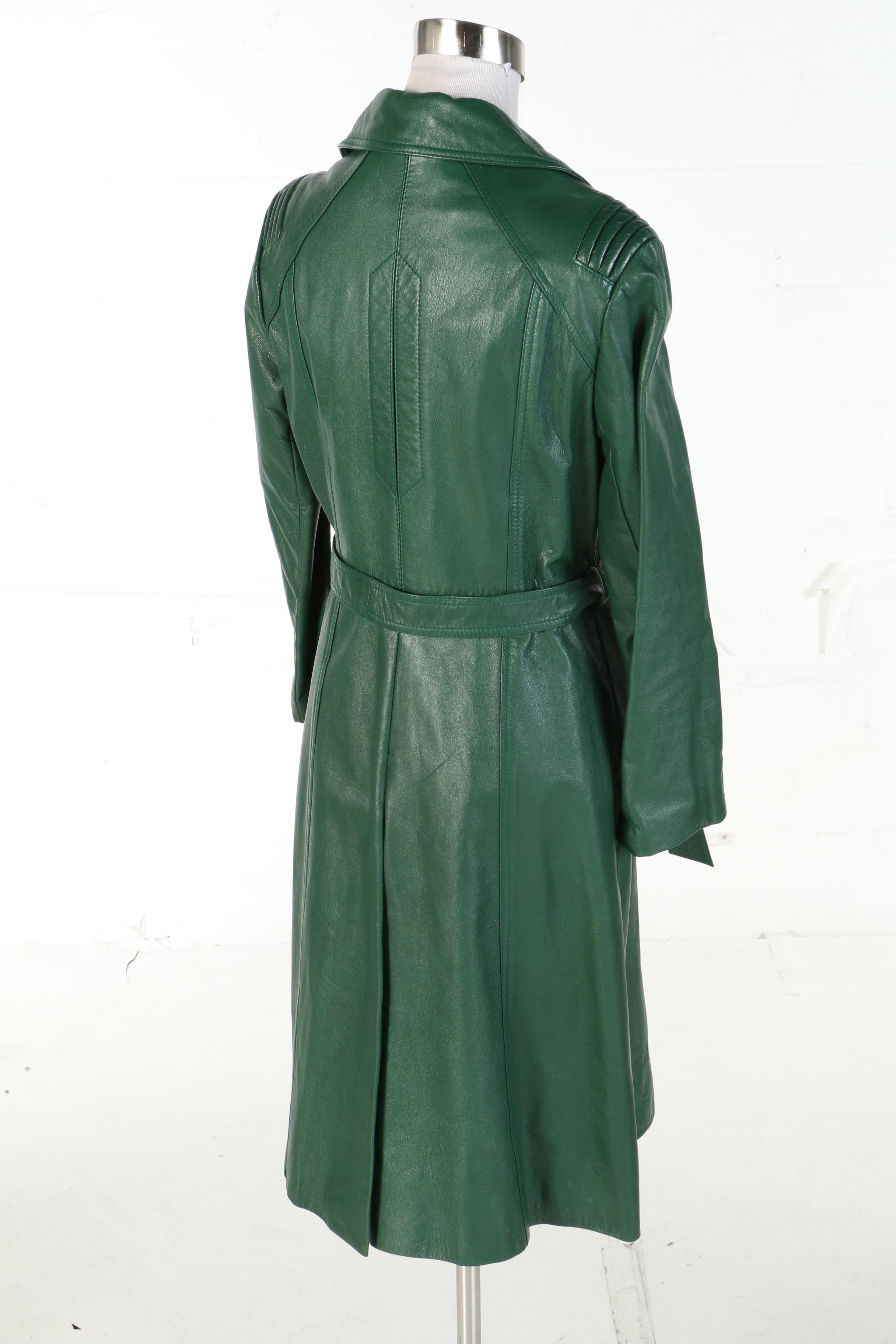 Country Pacer Custom-Ette Green Leather Coat for Lowenthal's, 1970s Vintage