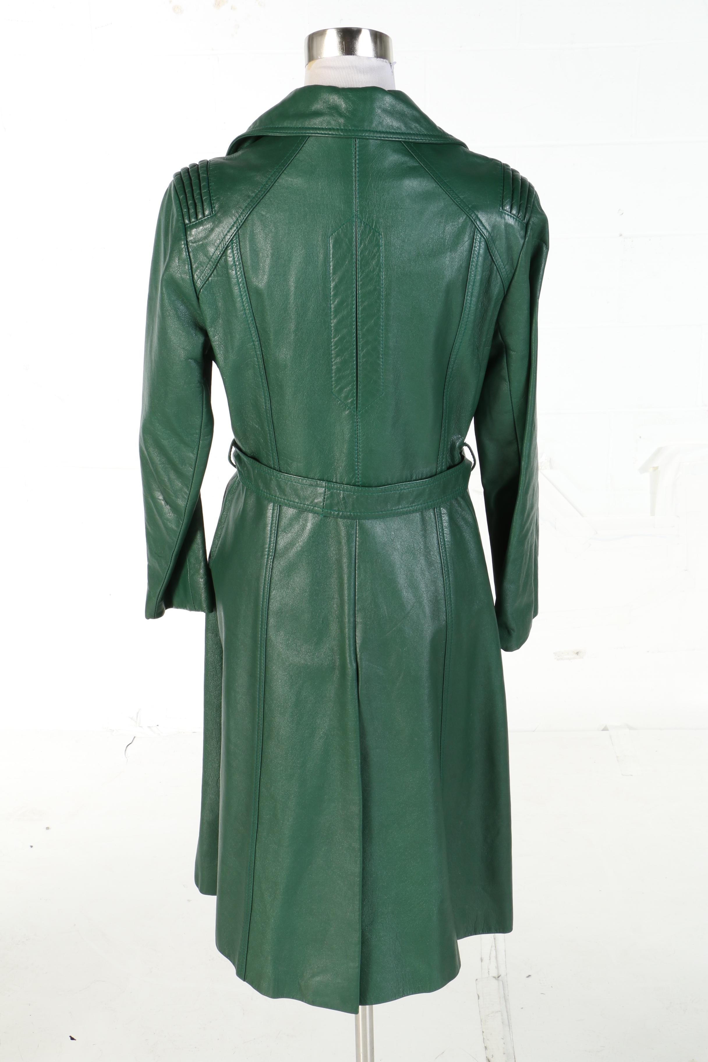 Country Pacer Custom-Ette Green Leather Coat for Lowenthal's, 1970s Vintage