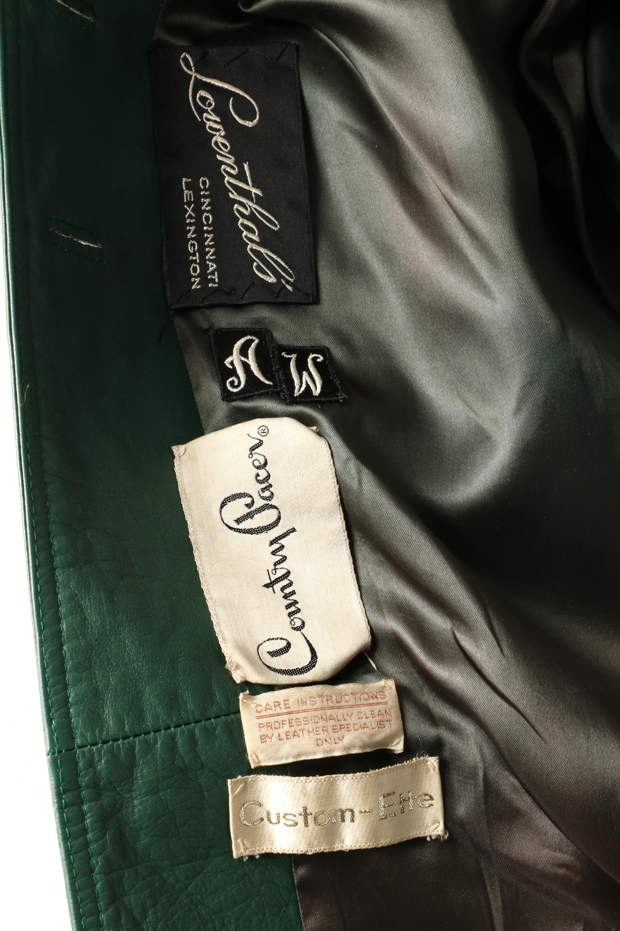 Country Pacer Custom-Ette Green Leather Coat for Lowenthal's, 1970s Vintage