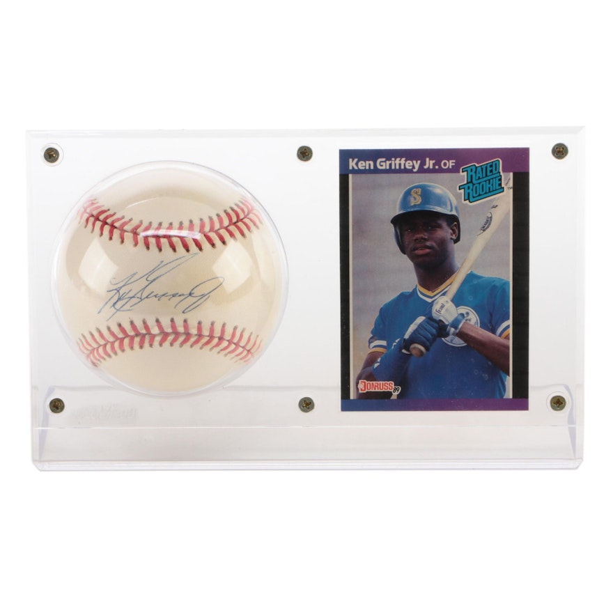 Ken Griffey Jr. Signed American League Baseball with a Rookie Card   Visual COA