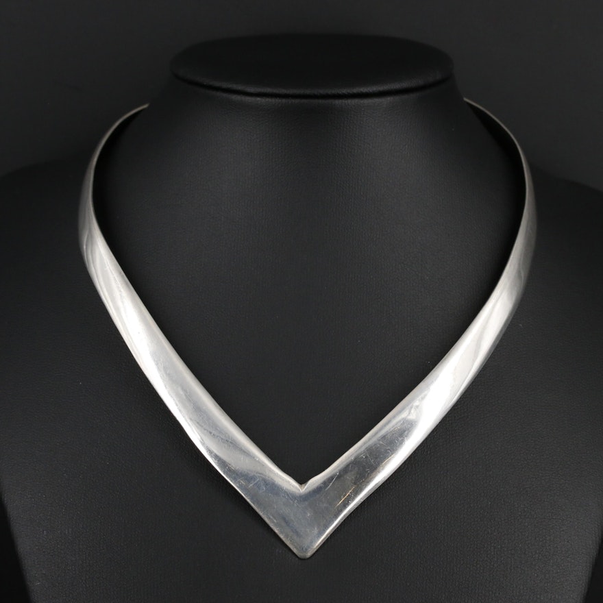 Mexican Sterling Silver V-Shaped Collar Necklace