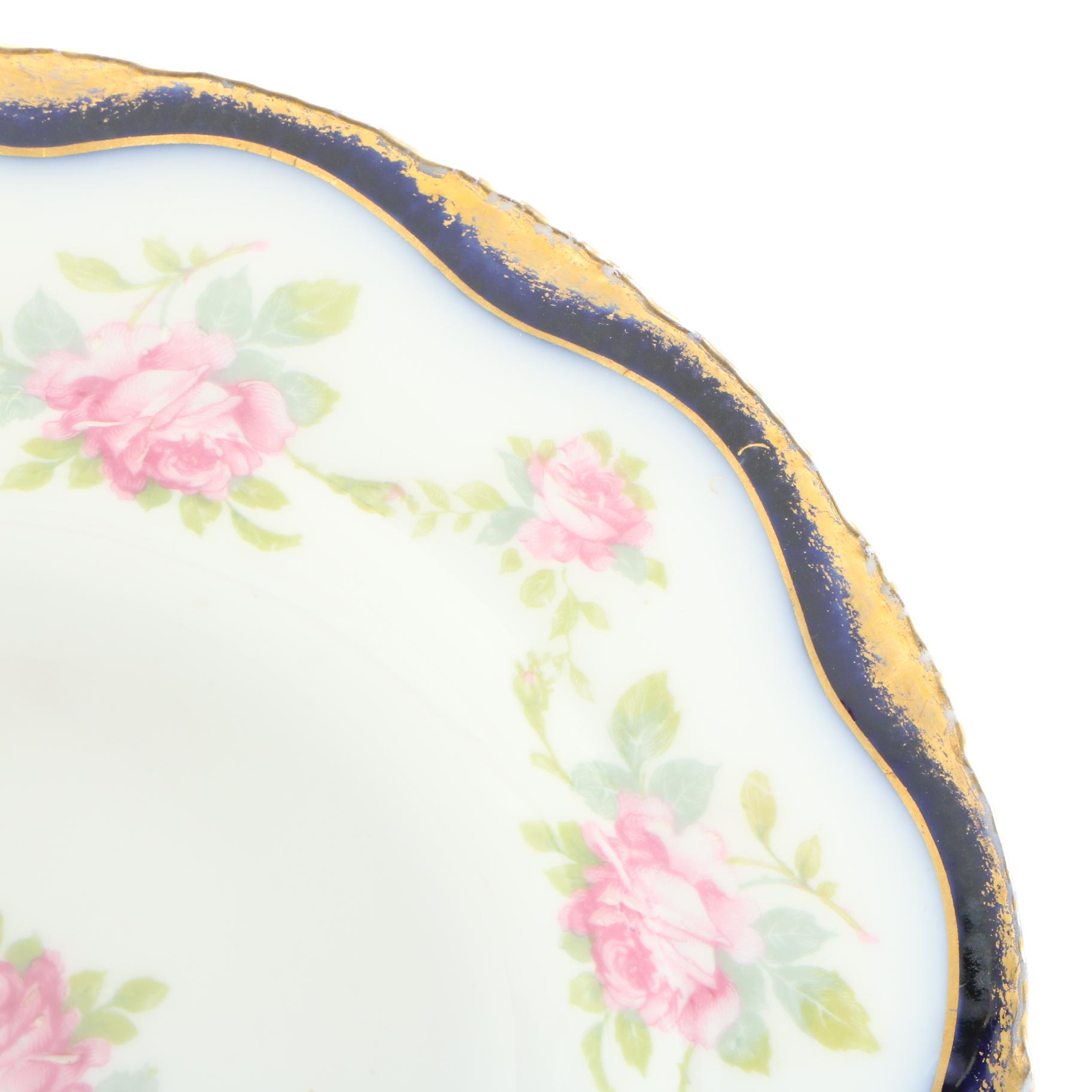 Théodore Haviland Porcelain Floral Soup Bowls, Early 20th Century