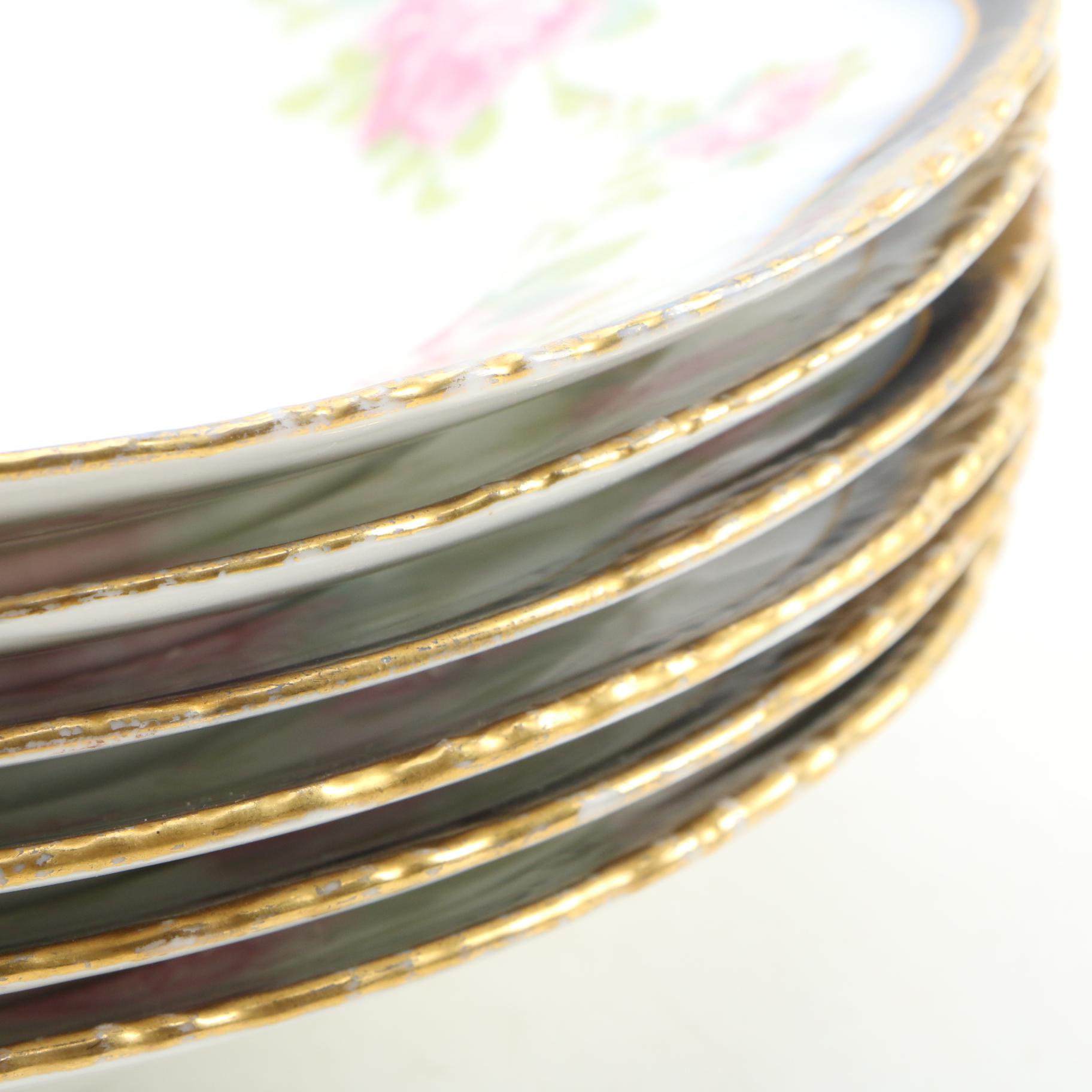 Théodore Haviland Porcelain Floral Soup Bowls, Early 20th Century