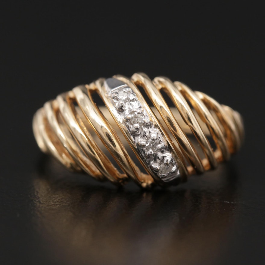 14K Gold Diamond Openwork Dome Ring