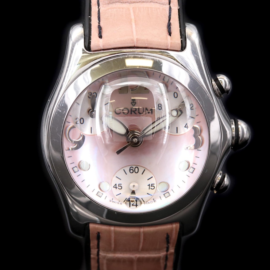 Corum Bubble Stainless Steel Chronograph Watch with Pink Mother of Pearl Dial