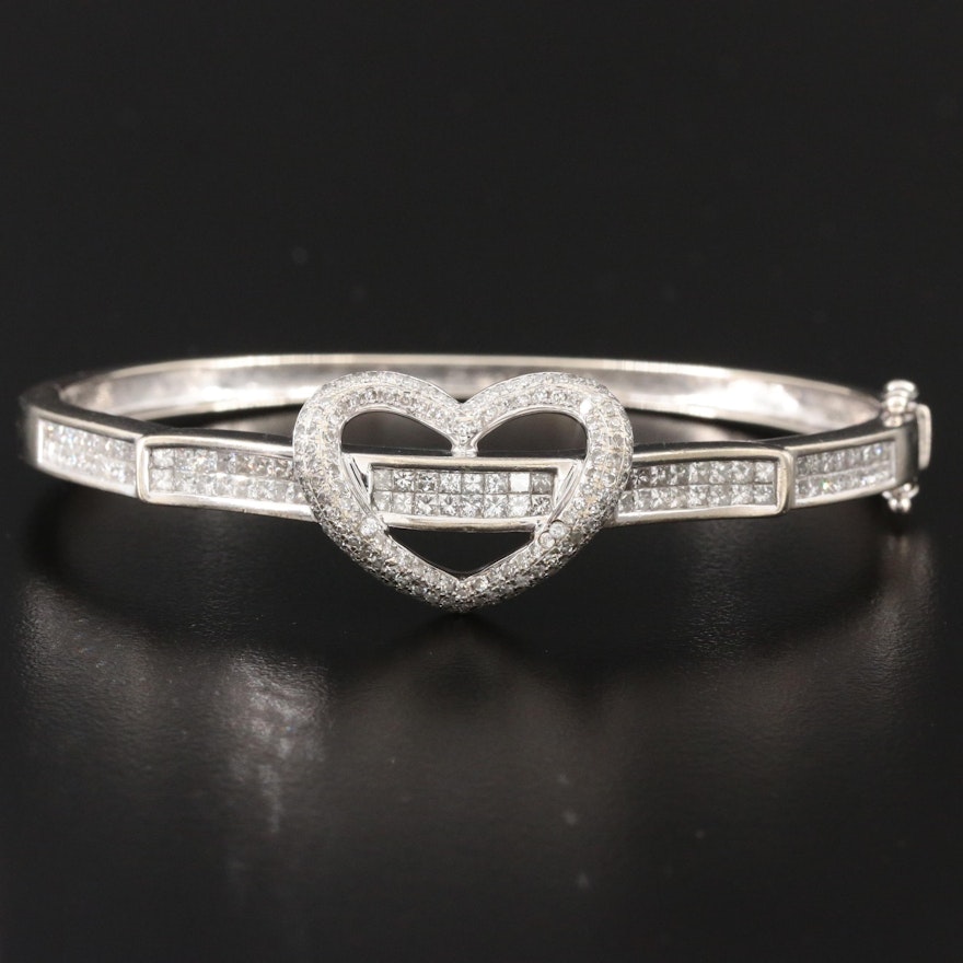 14K White Gold 2.50 CTW Diamond Heart Bracelet