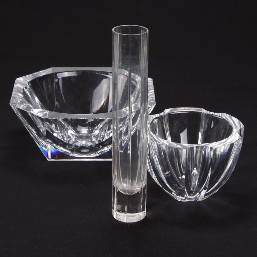 Decorative Crystal Bowls with Cut Glass Bud Vase