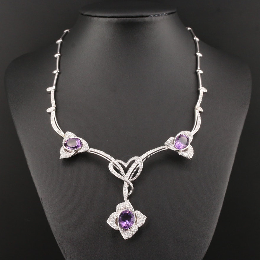 18K White Gold Amethyst and 2.35 CTW Diamond Necklace