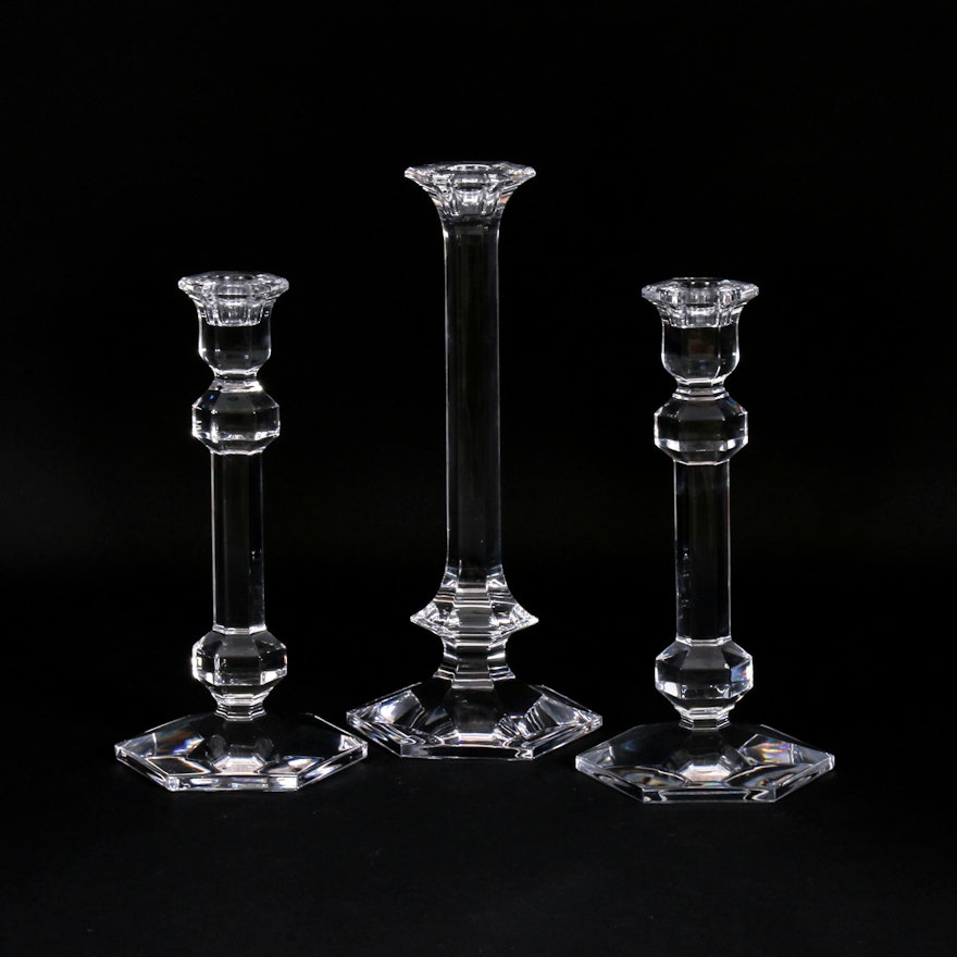 Val Saint Lambert "Elysee" and "Gardenia" Crystal Candlesticks