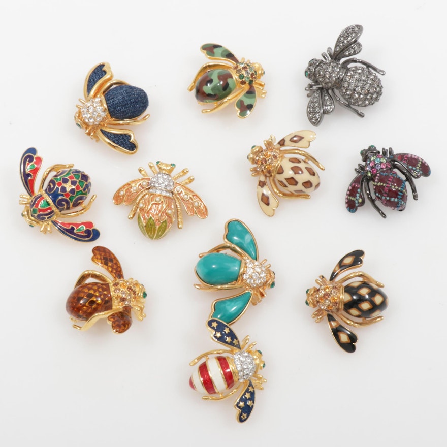 Joan Rivers Enamel and Rhinestone Bee Brooches