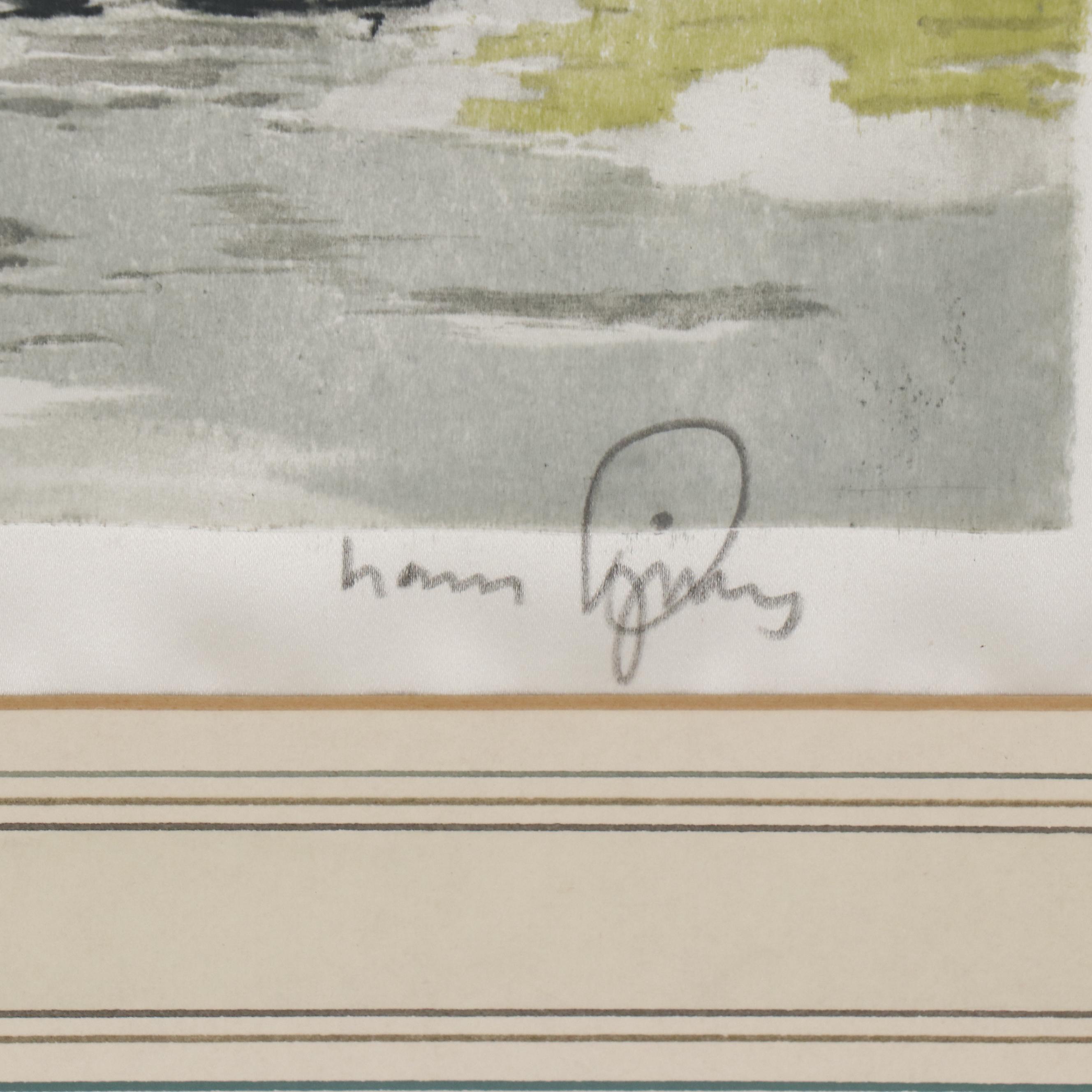 Hans Figura Etching on Silk of Pastoral Scene with Windmill