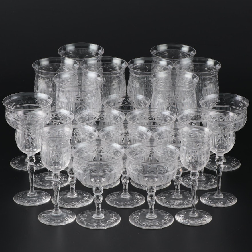 Cut Crystal Water Goblets, Champagne Coupes, and Cordial Glasses