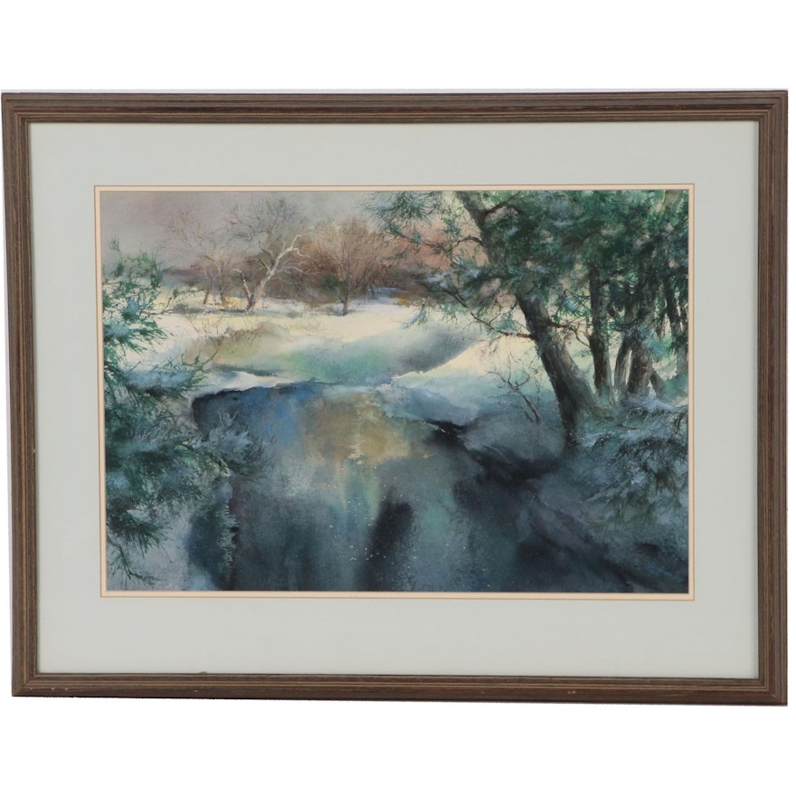 Wesley Highmiller Watercolor Painting "A Winter Stillness"