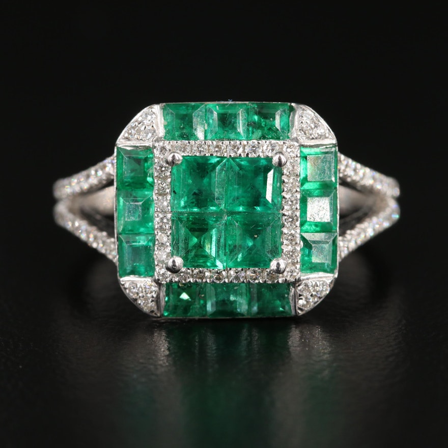 Gregg Ruth 18K White Gold Emerald and Diamond Ring