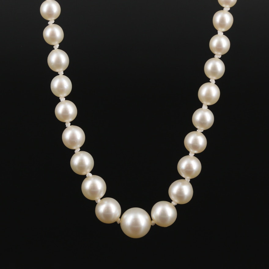Sterling Silver Cultured Pearl Graduated Bead Necklace