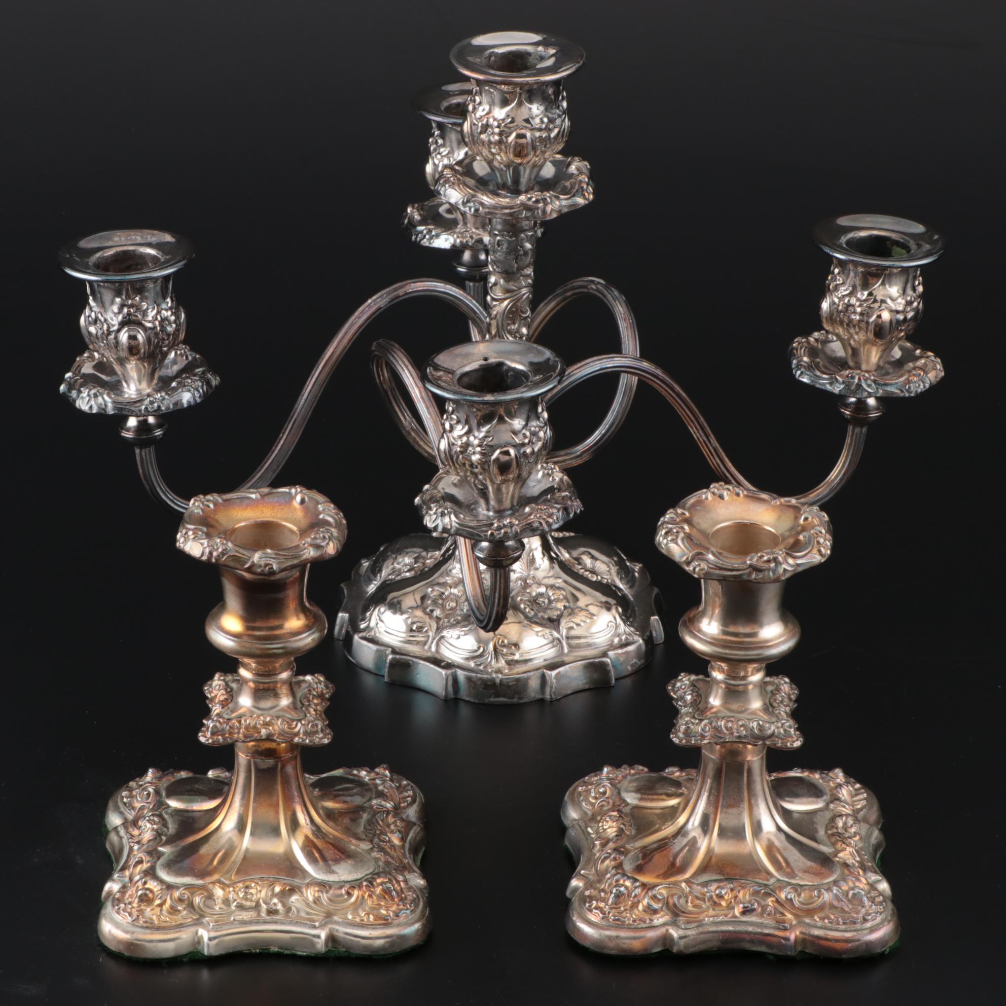 Victorian Silver Plate Candle Holders Including Meriden Britannia Company