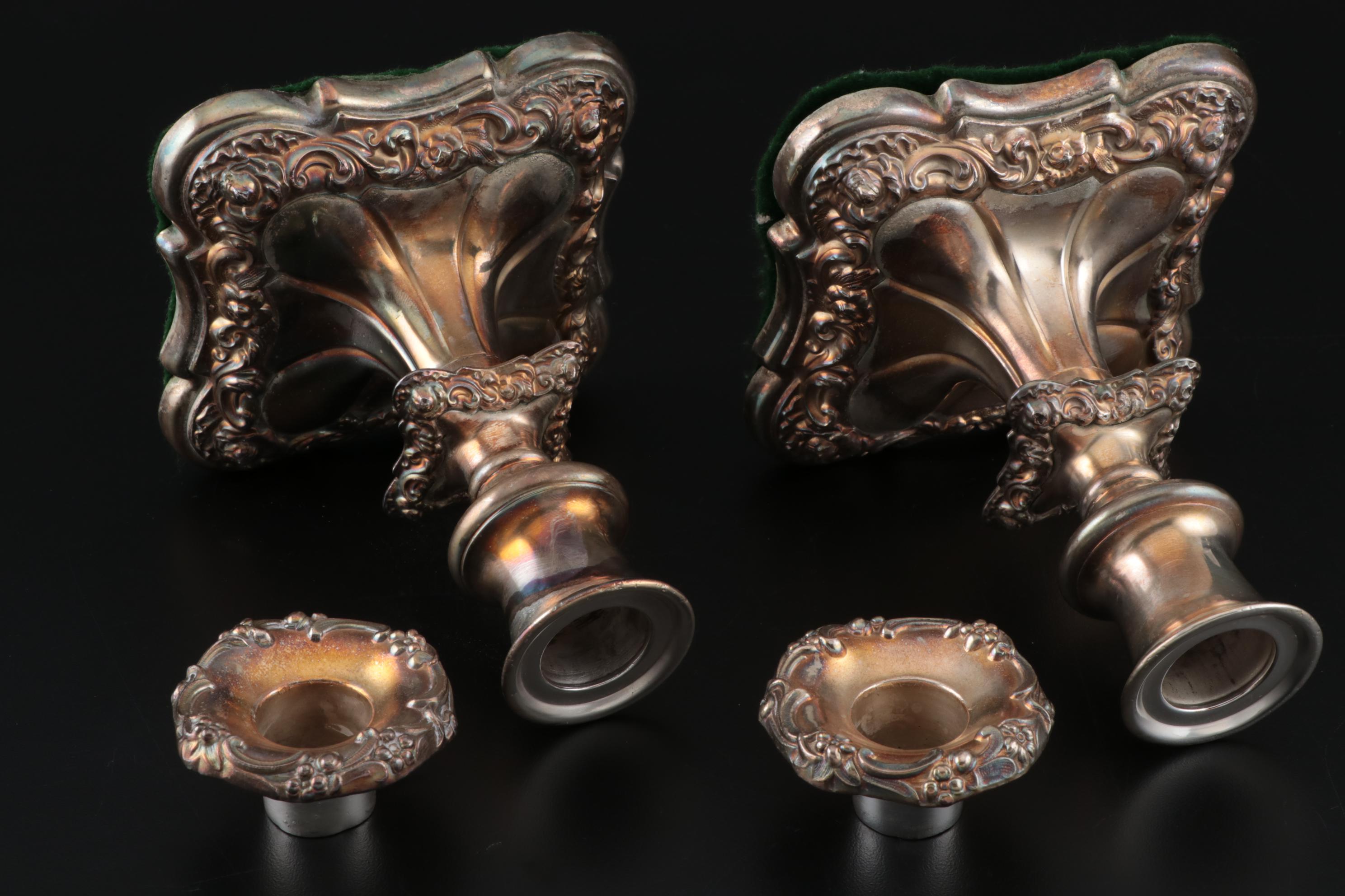 Victorian Silver Plate Candle Holders Including Meriden Britannia Company