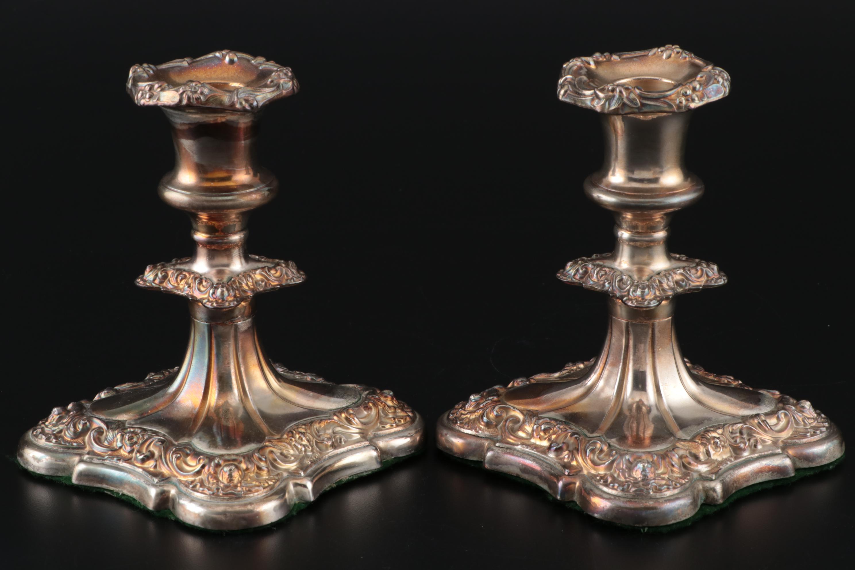 Victorian Silver Plate Candle Holders Including Meriden Britannia Company