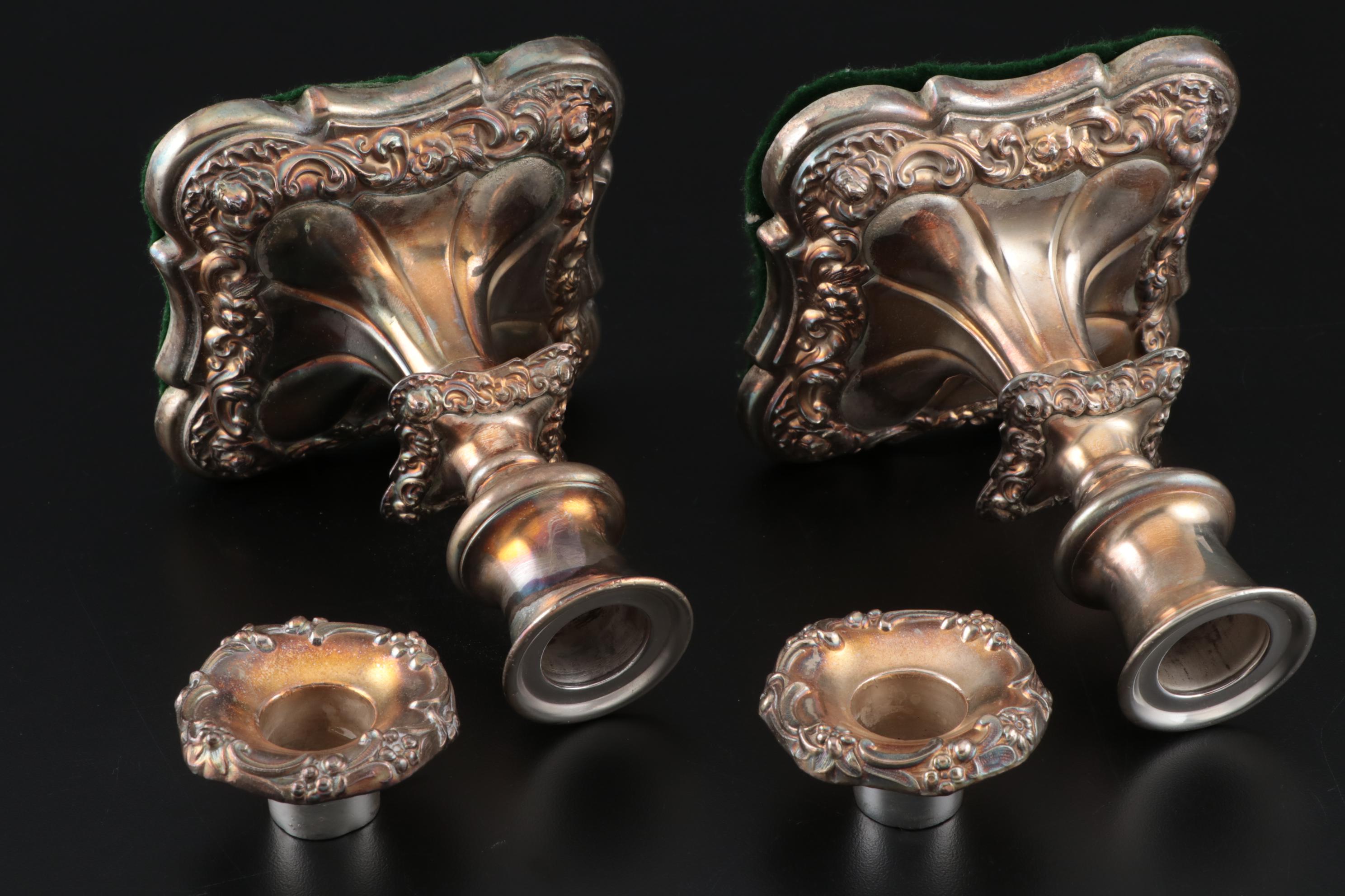Victorian Silver Plate Candle Holders Including Meriden Britannia Company