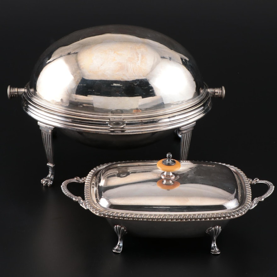 Silver Plate Dome Top Breakfast Server and Lidded Serving Dish