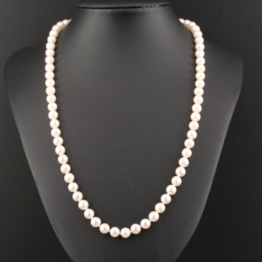 Mikimoto Cultured Pearl Necklace with 18K Yellow Gold Clasp