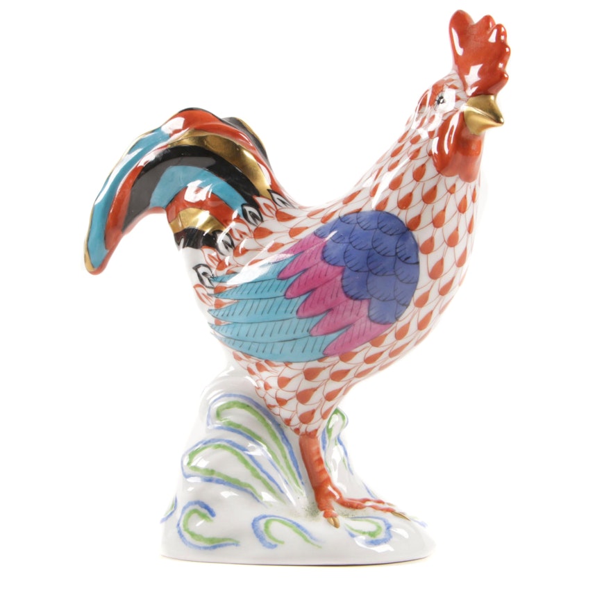 Herend Rust Fishnet with Gold "Rooster" Porcelain Figurine