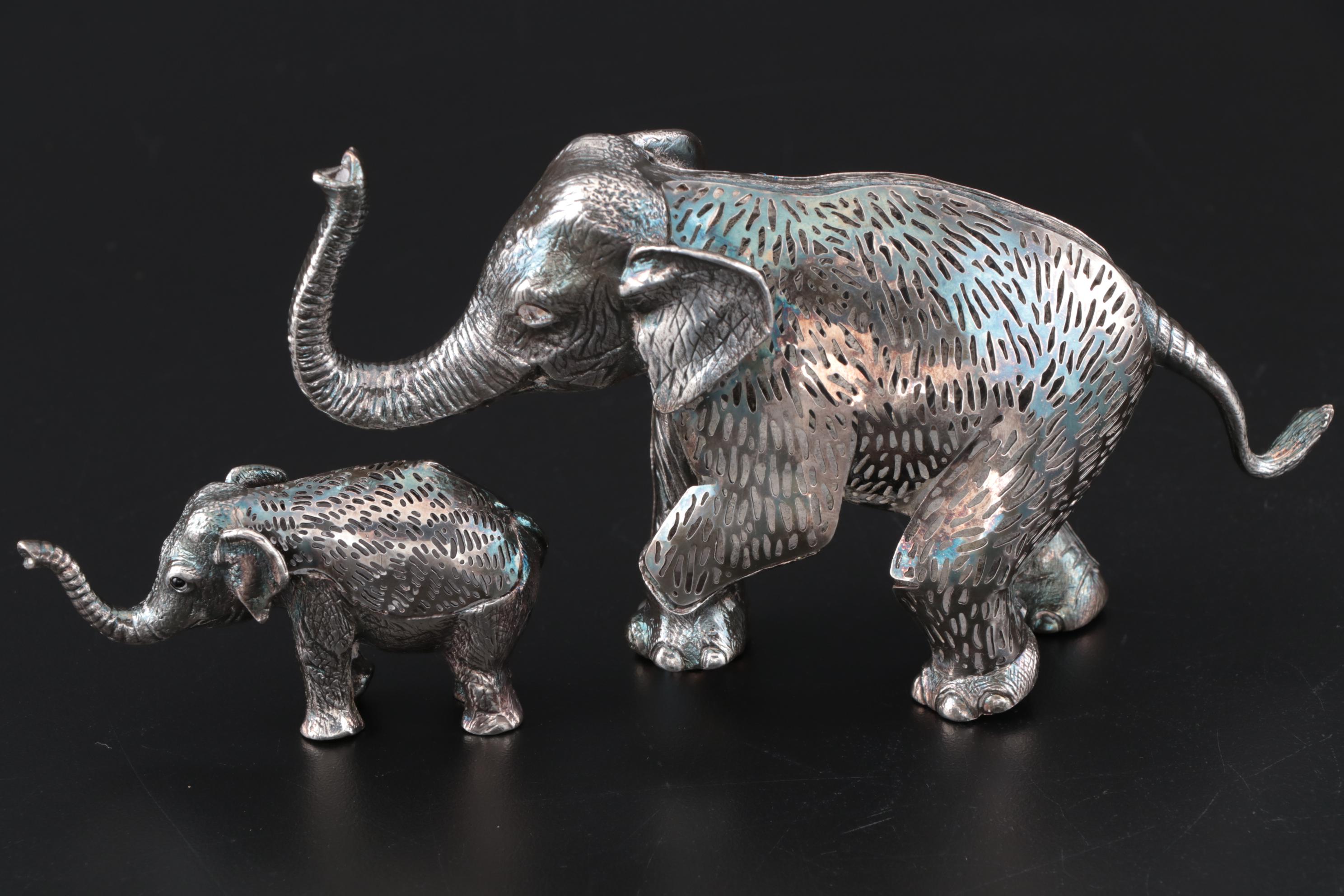 Christofle France Silver Plate Elephant Figurines
