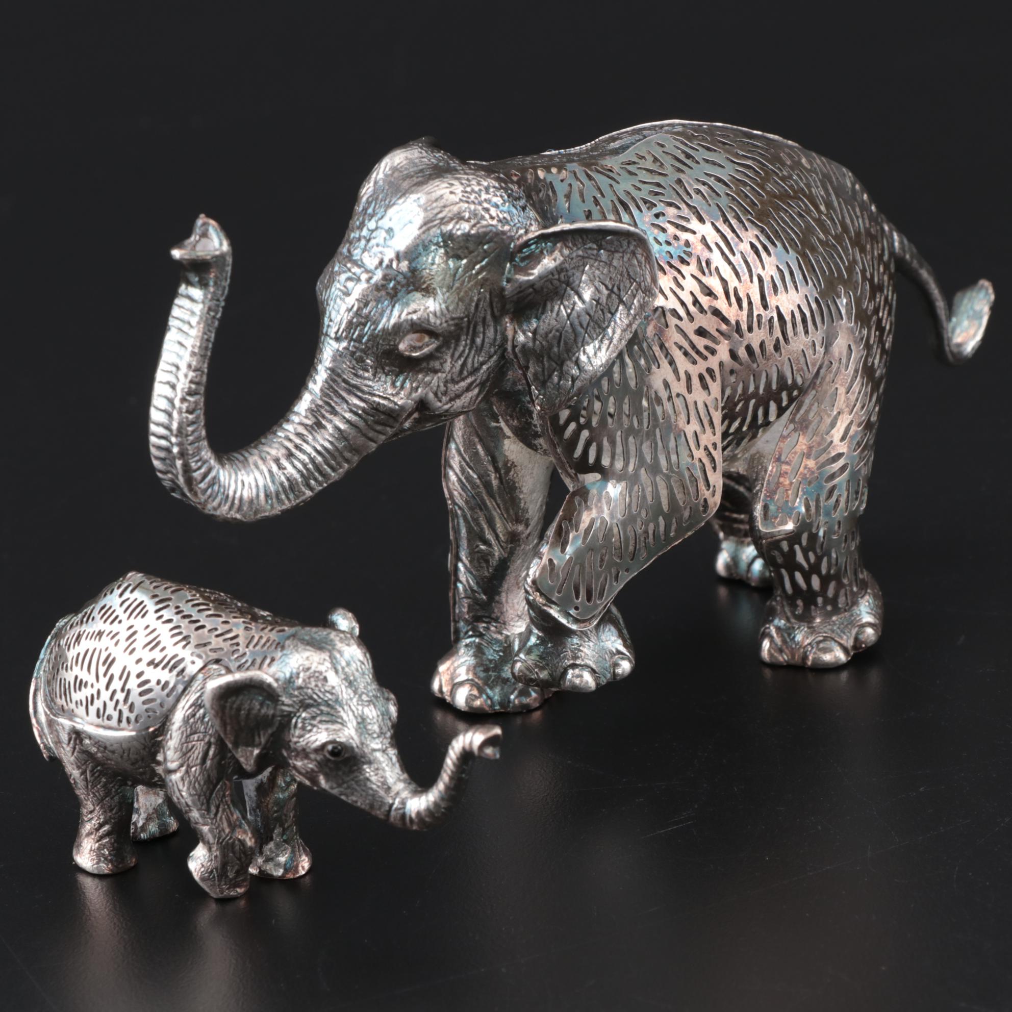 Christofle France Silver Plate Elephant Figurines