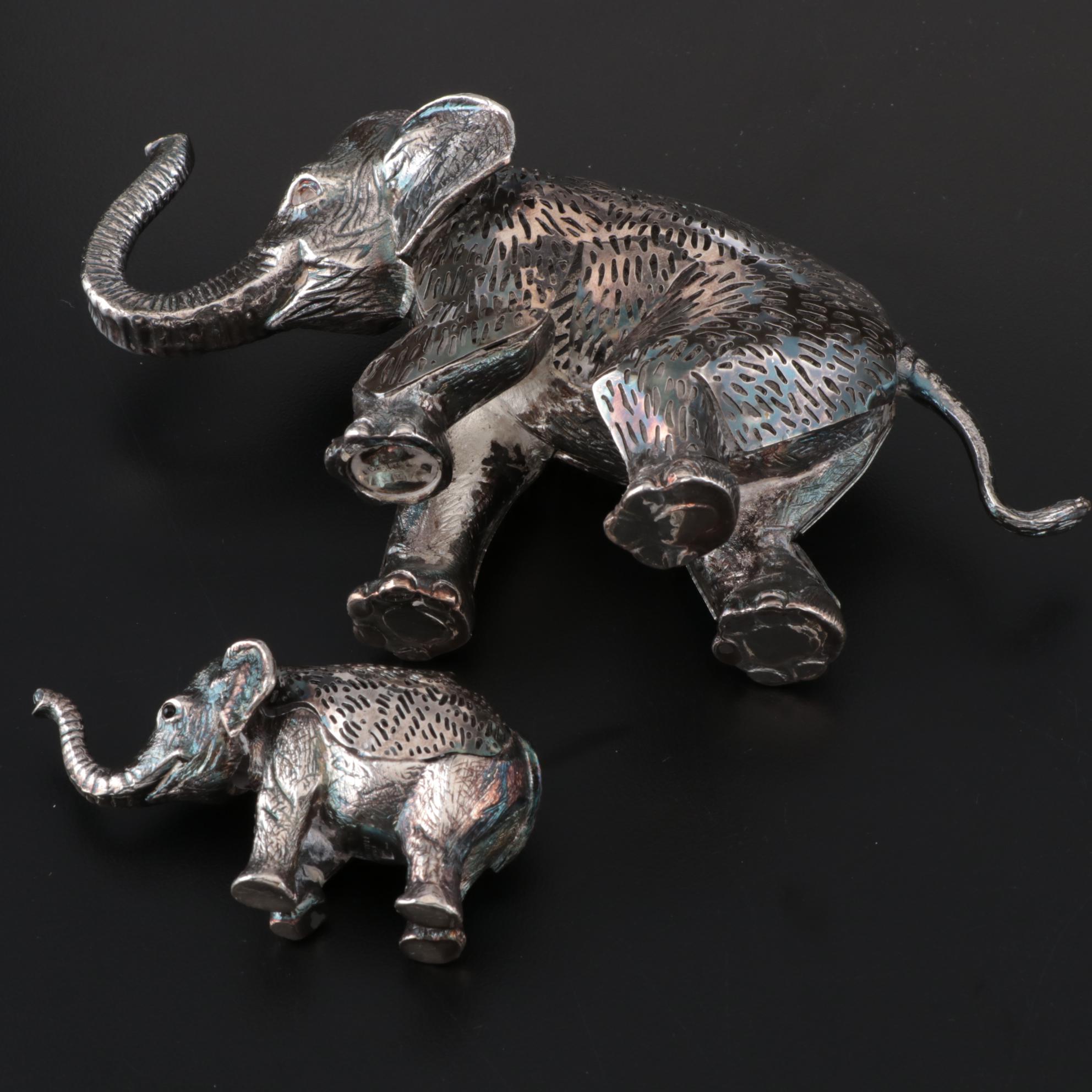Christofle France Silver Plate Elephant Figurines