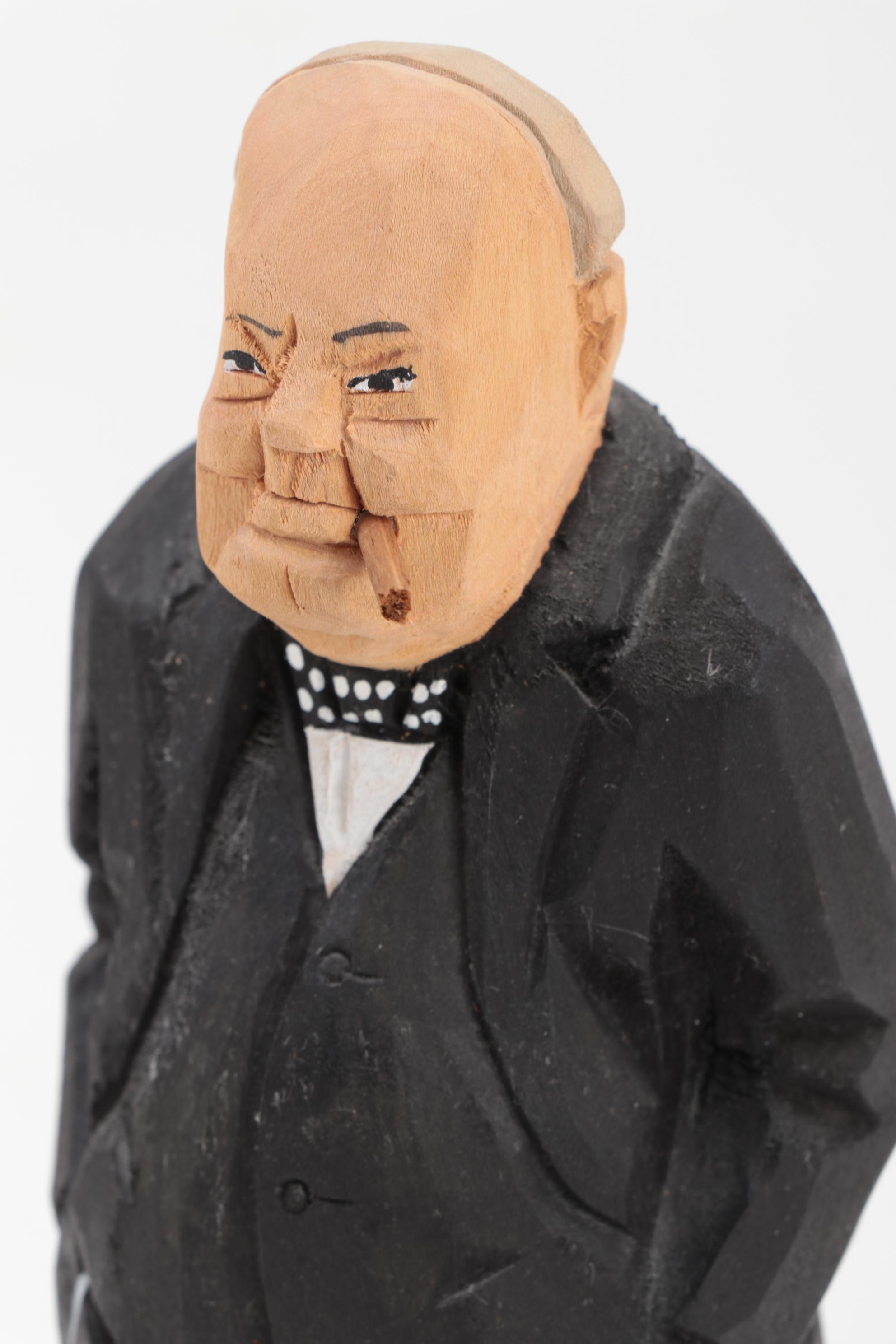 Carved Wood Winston Churchill Figurine