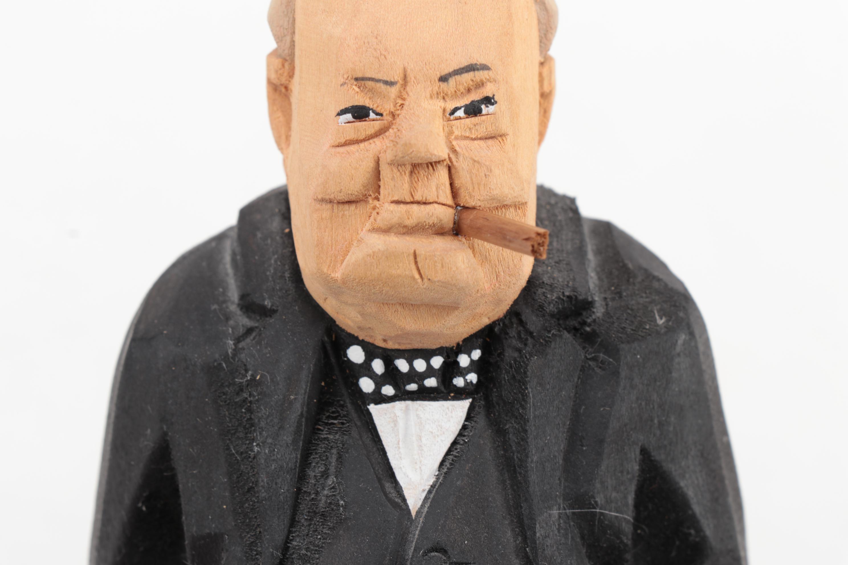 Carved Wood Winston Churchill Figurine
