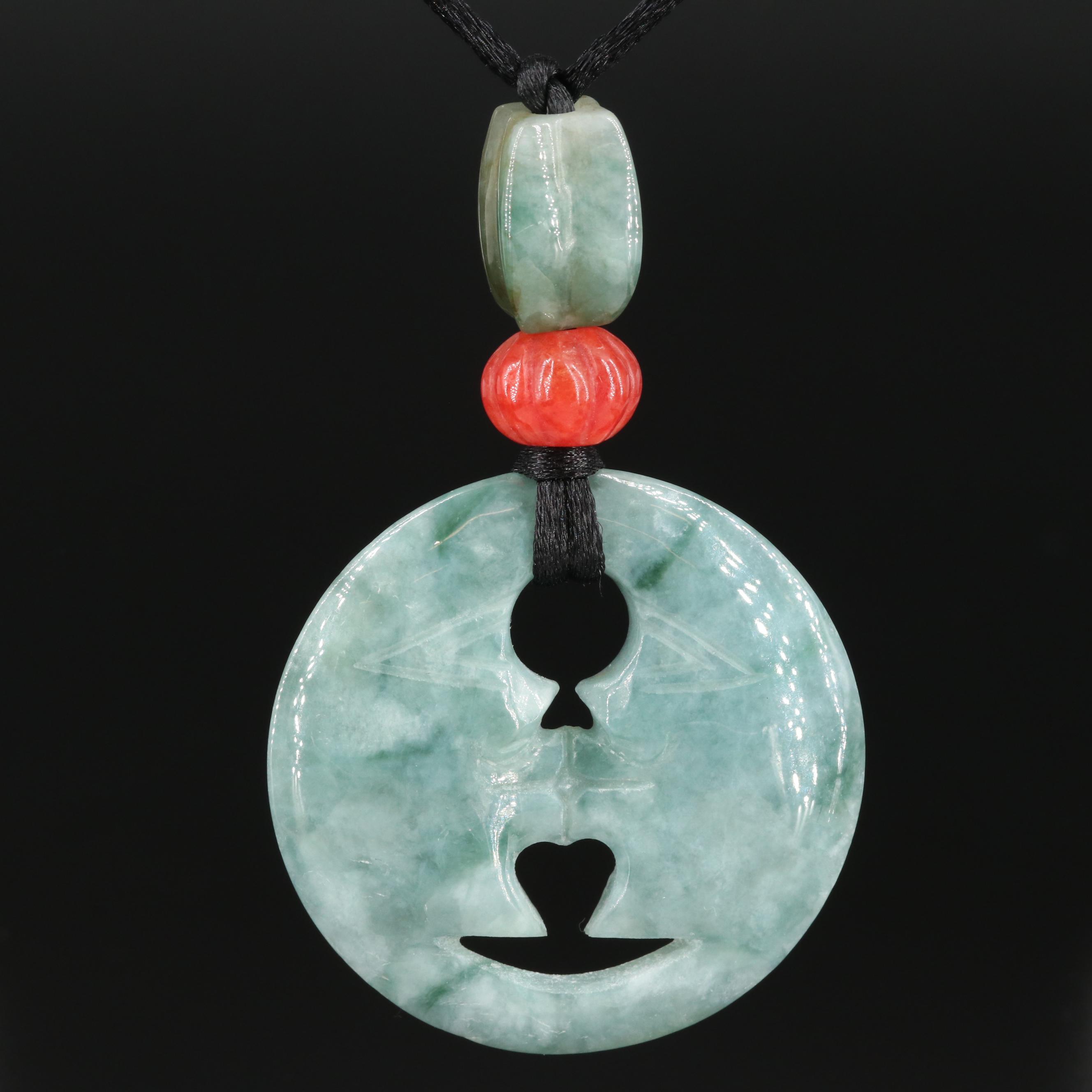 Two Moons Carved Jadeite Necklace