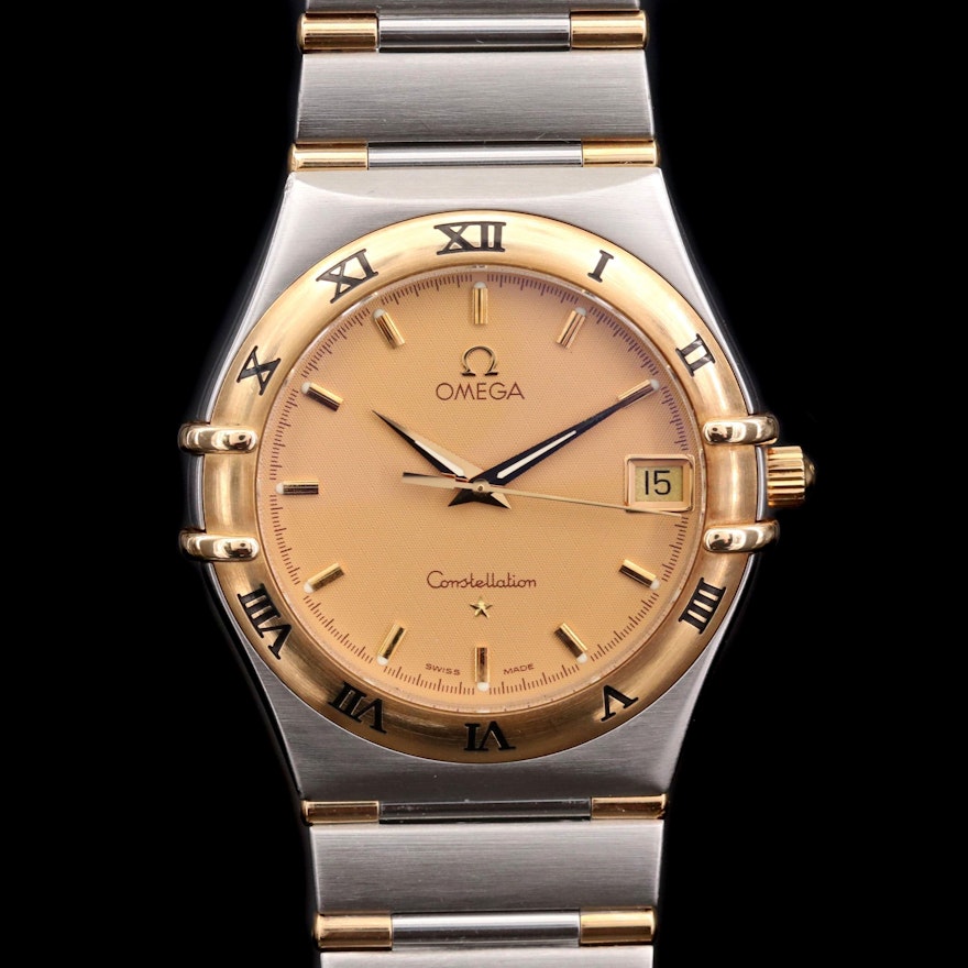 Omega Constellation 18K Gold and Stainless Steel Quartz Wristwatch, Circa 1995