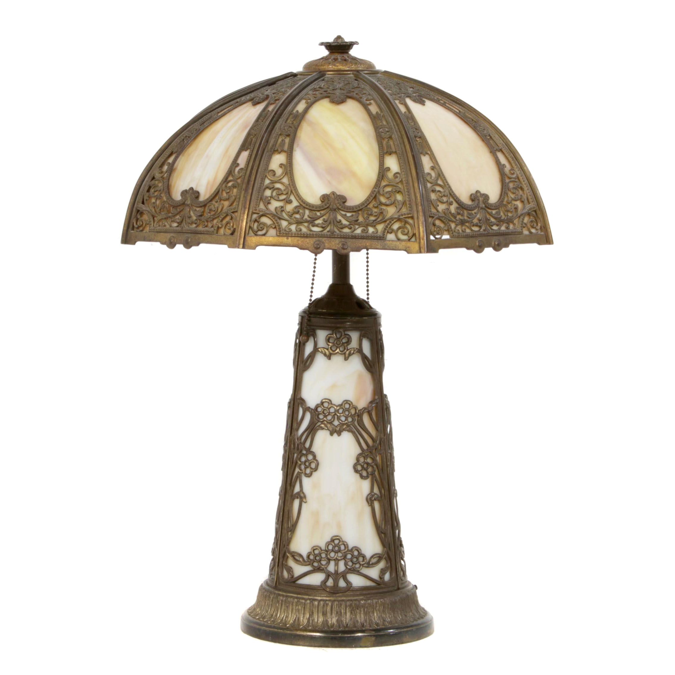 Art Nouveau Slag Glass Table Lamp, Early to Mid 20th Century