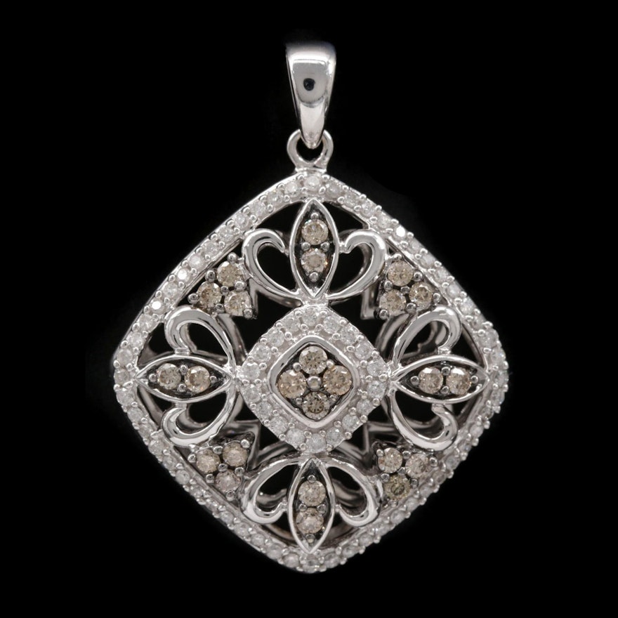 14K White Gold Diamond Openwork Pendant