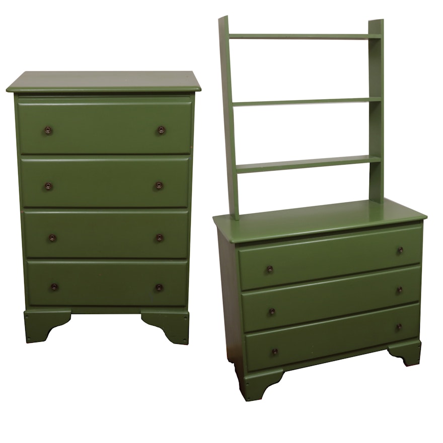 Country Chic Olive Green Painted Wooden Dressers, Mid-20th Century