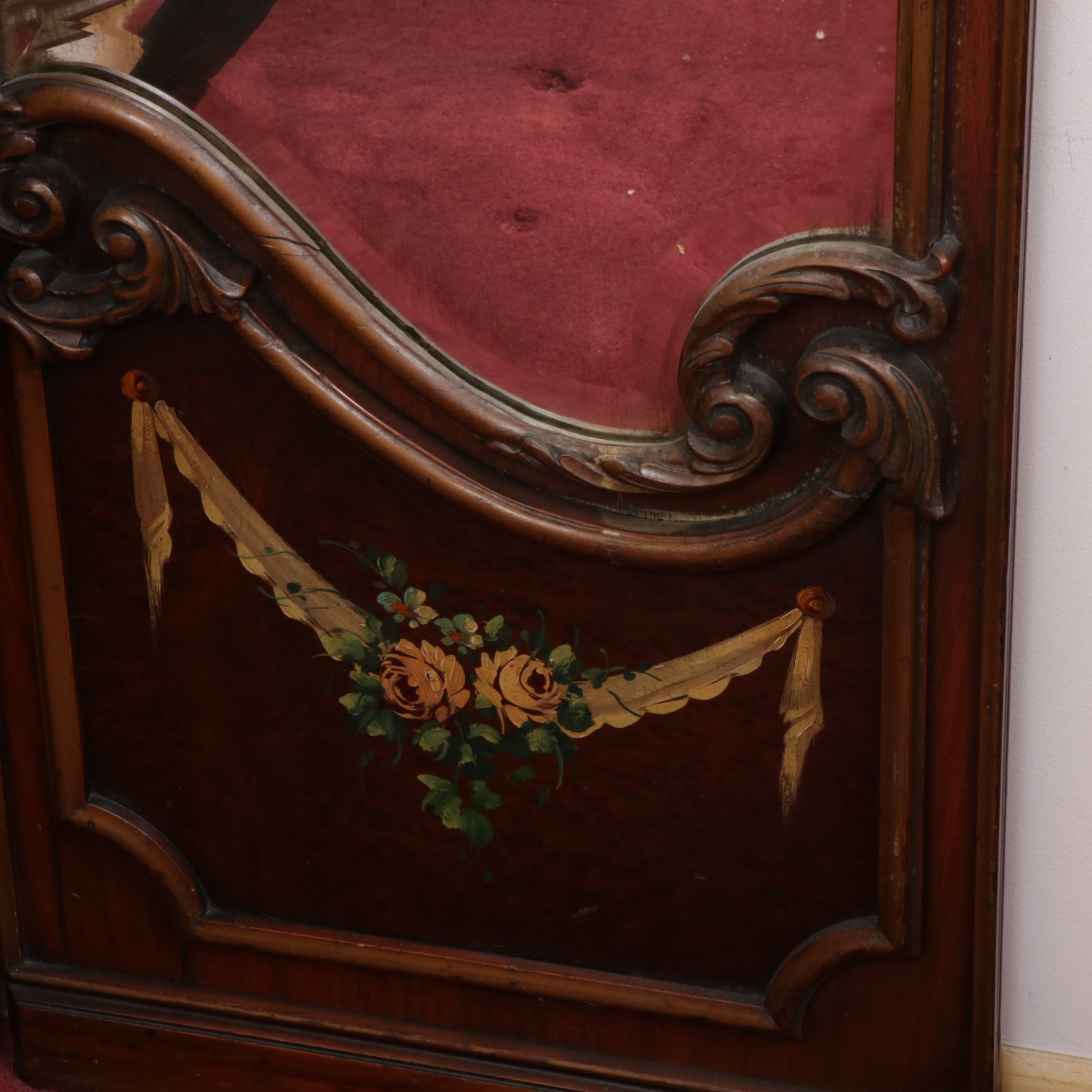 Victorian Style Vanity with TriFold Mirror and Rabbit Covered Bench, Antique