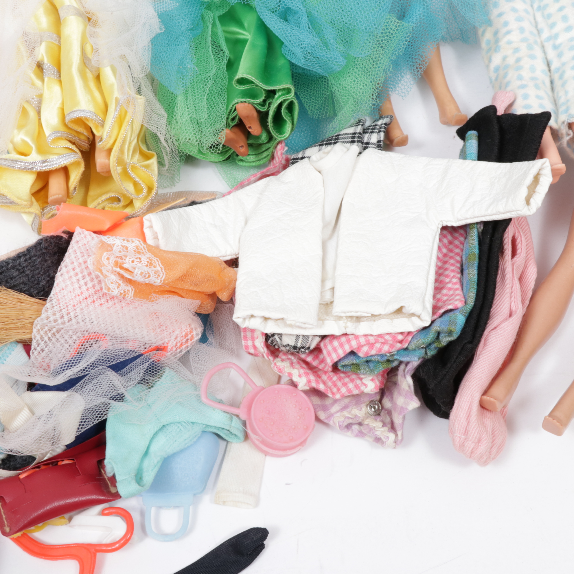 Skipper and Barbie Doll Case, Dolls and Accessories with Tutti Play Case, 1960s