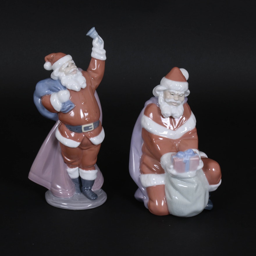 Lladró "A Gift from Santa" and "Jolly Santa" Porcelain Figurines by Juan Huerta