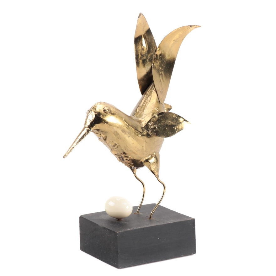 Mid Century Modern Brass Bird and Egg Figurine