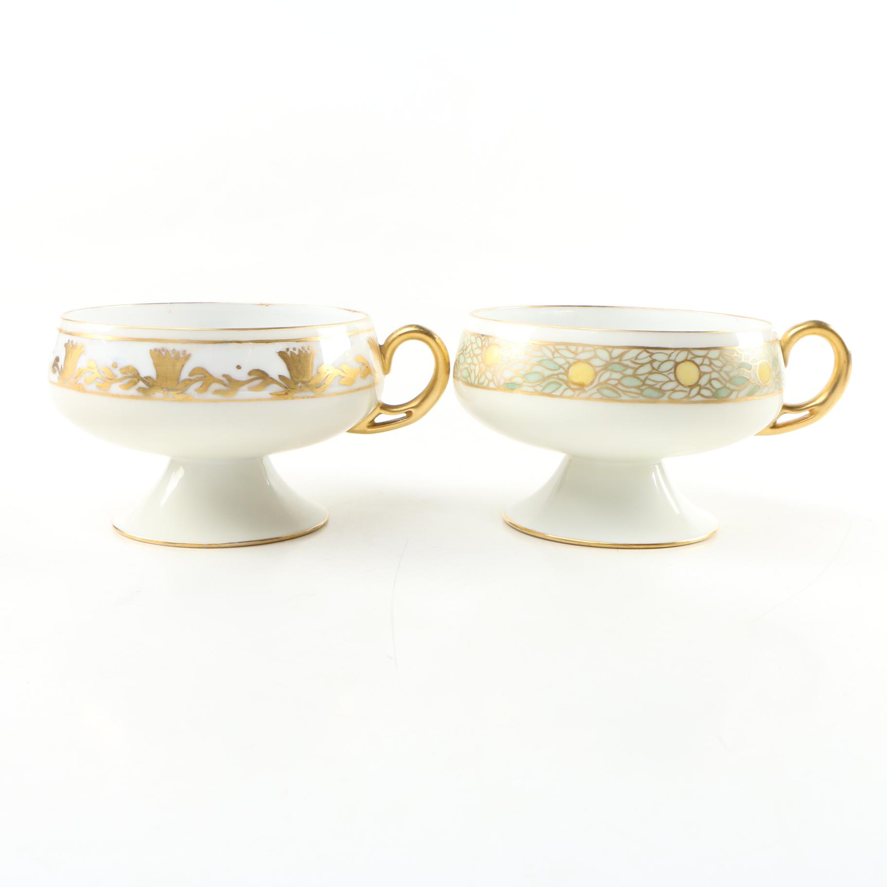 H.C. Royal Bavaria Hand-Painted Footed Porcelain Cups, Early 20th Century
